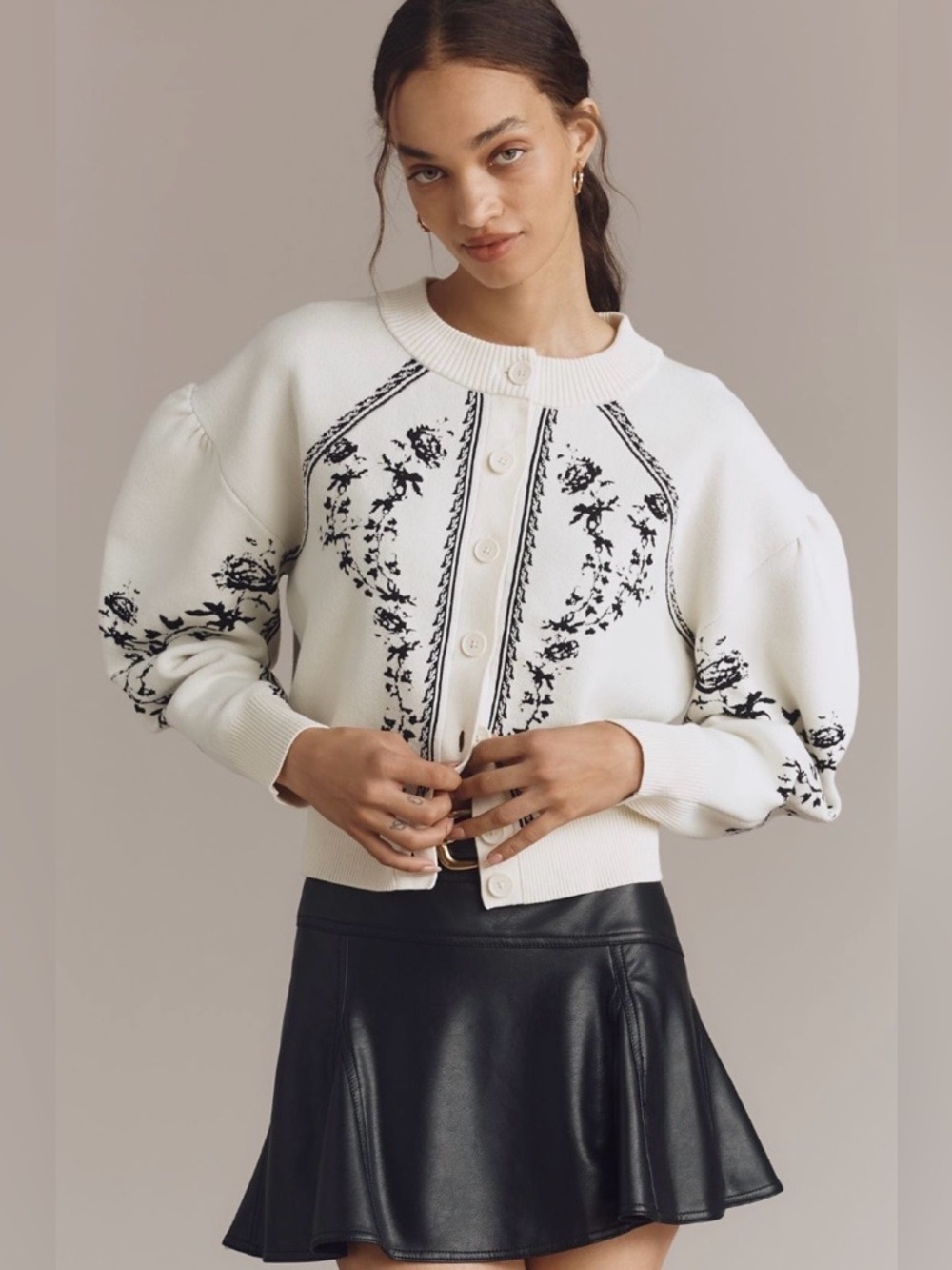 Anthropologie Sculpted Puff-Sleeve Cardigan Sweater Size Small Nwt